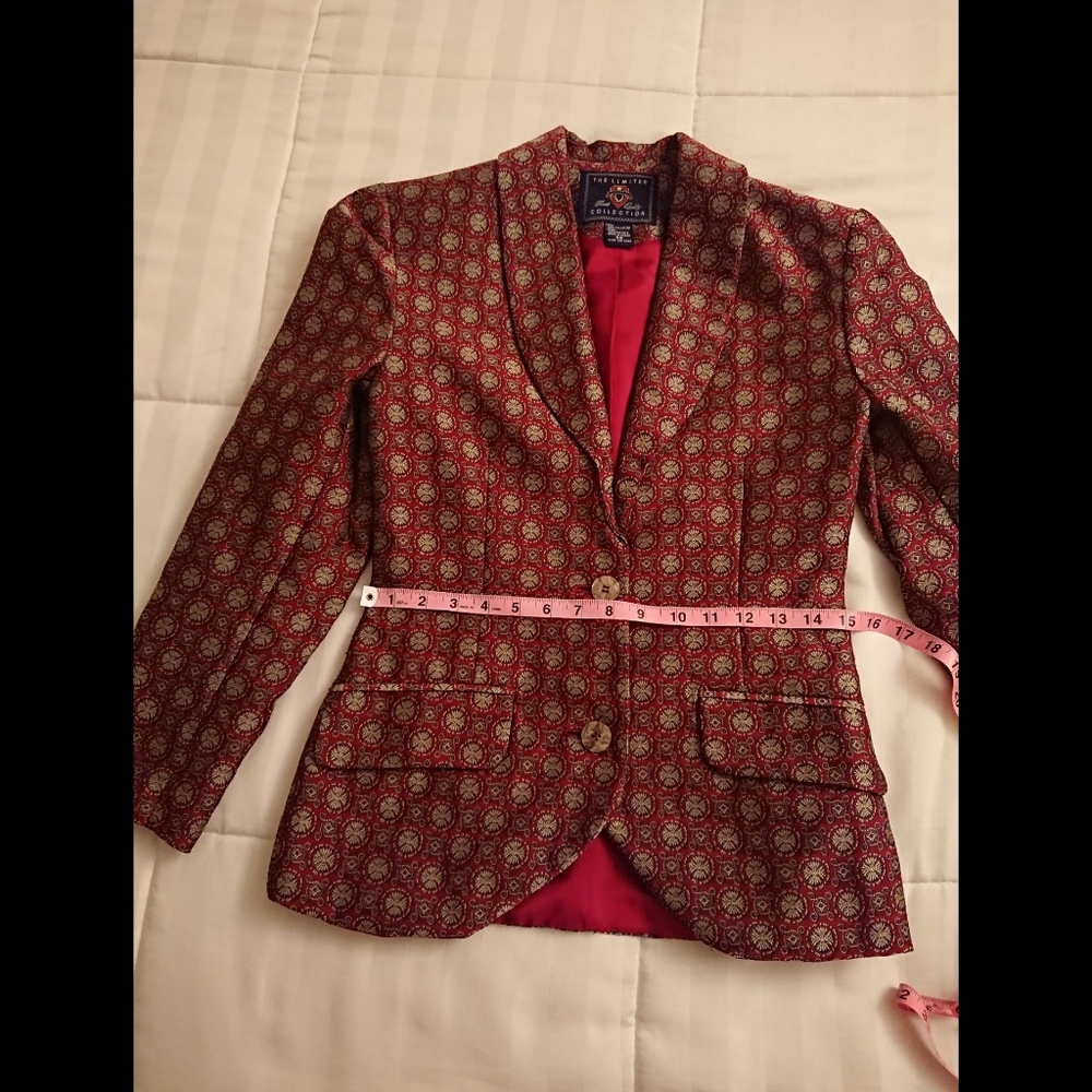 FLAW - Plz Read - Red Brocade THE LIMITED COLLECTION Smoking Jacket - Picture 3 of 13